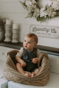 Grow-with-me pastel blue ribbed bamboo short overall