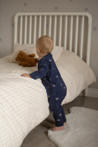 Grow-with-me marine blue with polar bear print onesie 