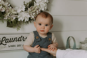 Grow-with-me pastel blue ribbed bamboo short overall