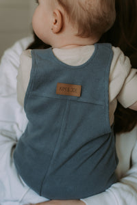 Grow-with-me pastel blue ribbed bamboo short overall