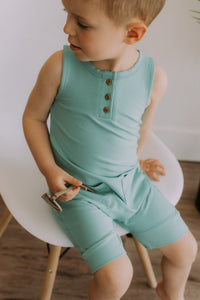 Grow-with-me azure blue romper
