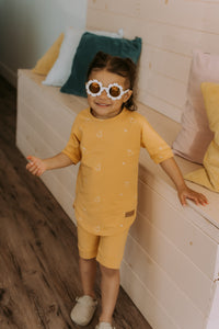 Grow-with-me yellow t-shirt with pear print