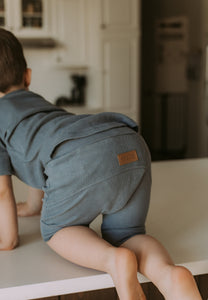Grow-with-me pastel blue ribbed bamboo shorts