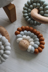 Rainbow wooden and silicone teething toy