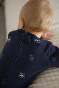 Grow-with-me marine blue with polar bear print onesie 