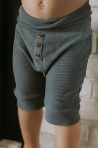 Grow-with-me pastel blue ribbed bamboo shorts