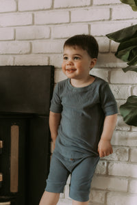 Grow-with-me pastel blue ribbed bamboo t-shirt