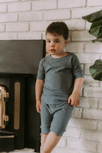 Grow-with-me pastel blue ribbed bamboo t-shirt