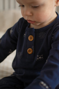 Grow-with-me marine blue with polar bear print onesie 