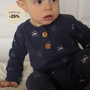 Grow-with-me marine blue with polar bear print onesie 