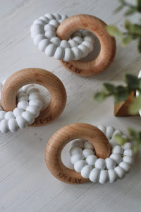 Anneau de dentition en bois et silicone - Blanc