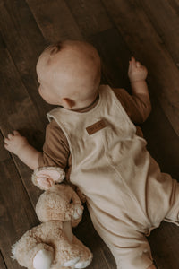 Grow-with-me cream ribbed bamboo short overall