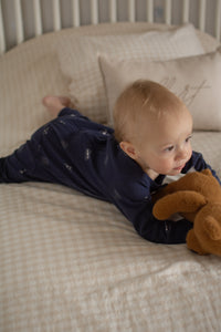 Grow-with-me marine blue with polar bear print onesie 