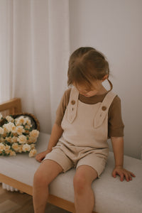 Grow-with-me cream ribbed bamboo short overall