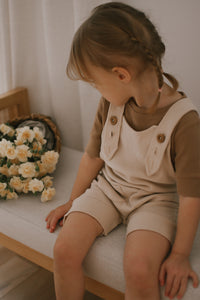 Grow-with-me cream ribbed bamboo short overall