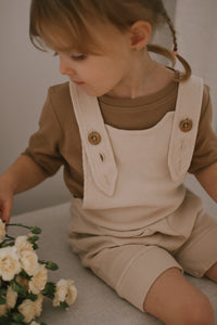 Grow-with-me cream ribbed bamboo short overall