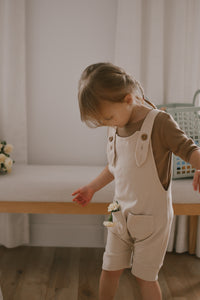 Grow-with-me cream ribbed bamboo short overall