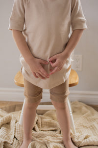 Grow-with-me coffee ribbed bamboo shorts